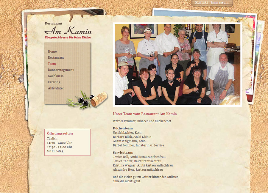 Webseite für Restaurant Am Kamin, Bad Breisig - Büro für Webdesign und